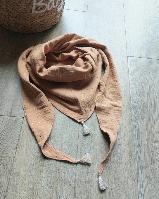 Foulard chèche camel à pois doré